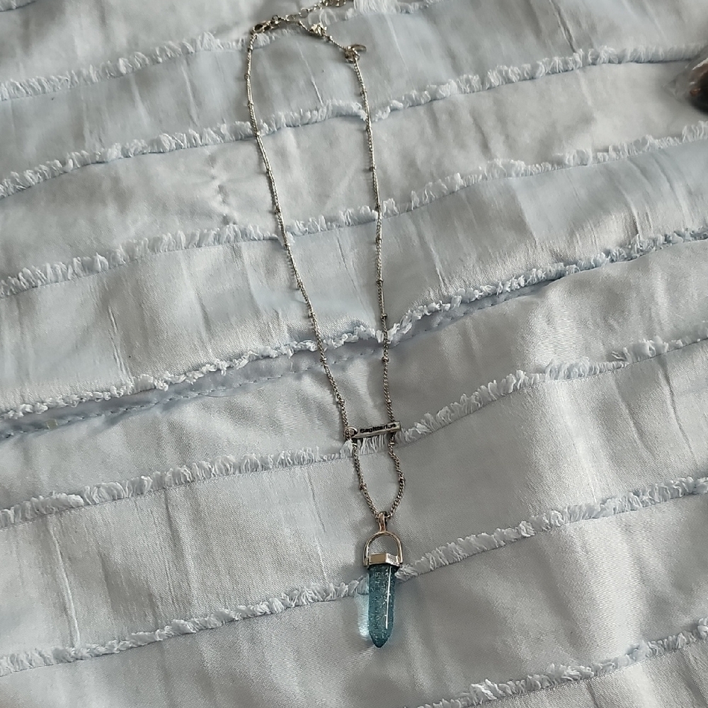 Silver and Blue Crystal Pendant Necklace